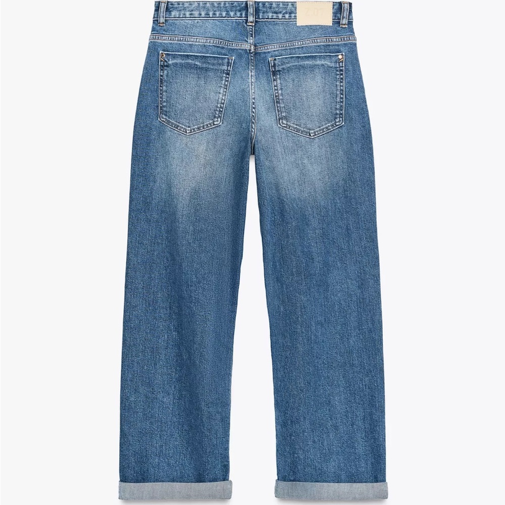 Zara Blue Wide-Leg Cuffed Jeans